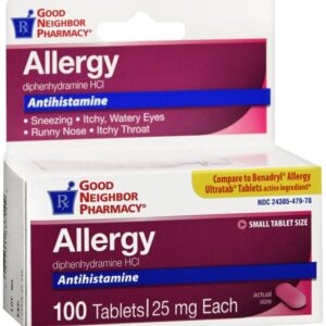 Diphenhydramine Antihistamine 25mg (Benadryl Allergy UltraTab) 100 ct